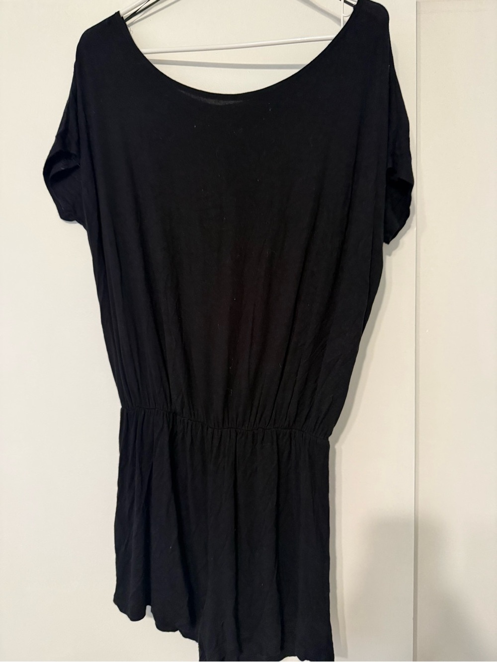Women's Black Short Sleeve Elastic Waist Tunic Top